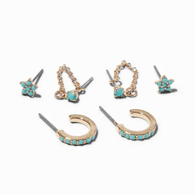 ICING Gold Turquoise Stars Earring Stackables Set - 3 Pack