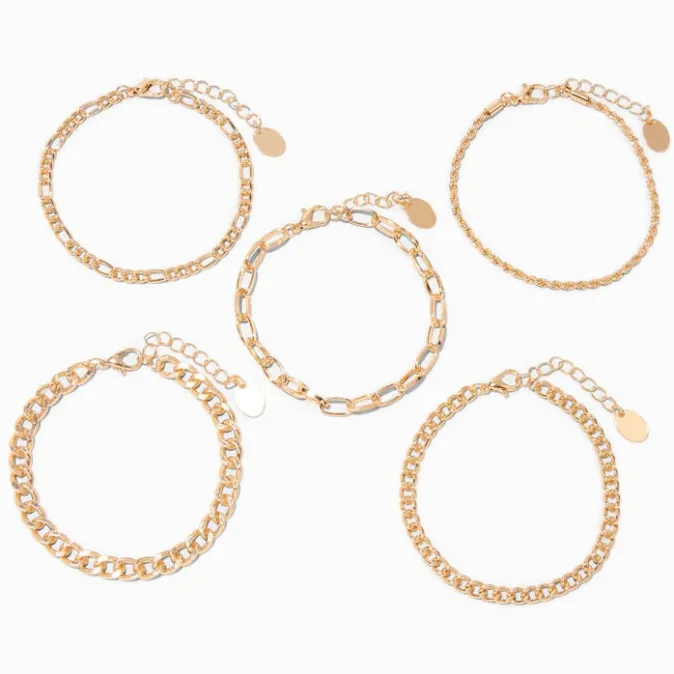 ICING Gold Woven Chain Bracelet Set - 5 Pack