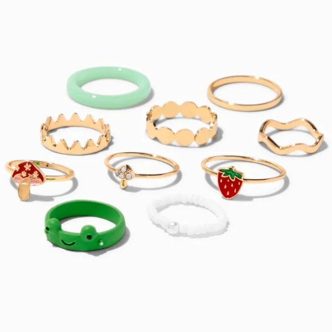 ICING Gold Y2K Frog Rings Set - 10 Pack