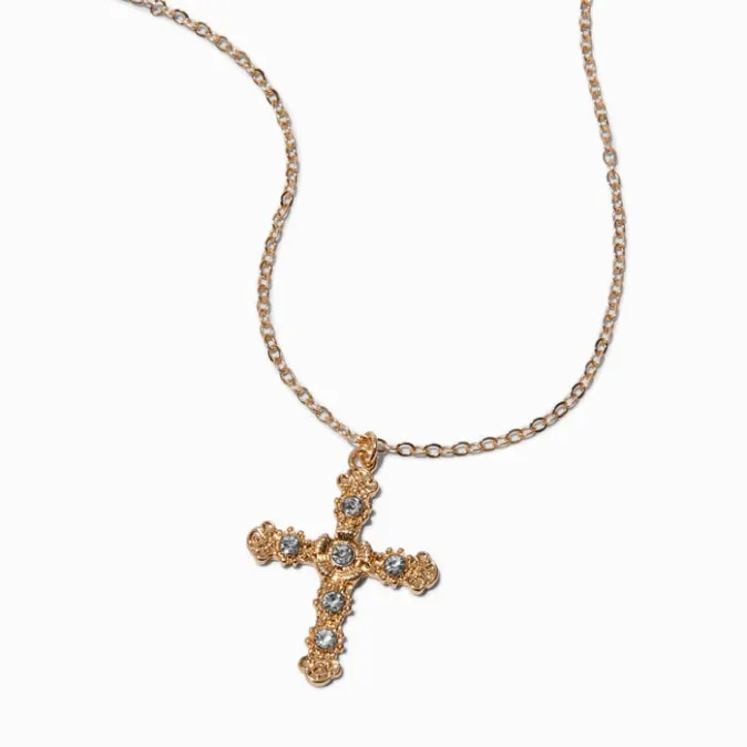 ICING Gold-tone Bling Cross Pendant Necklace