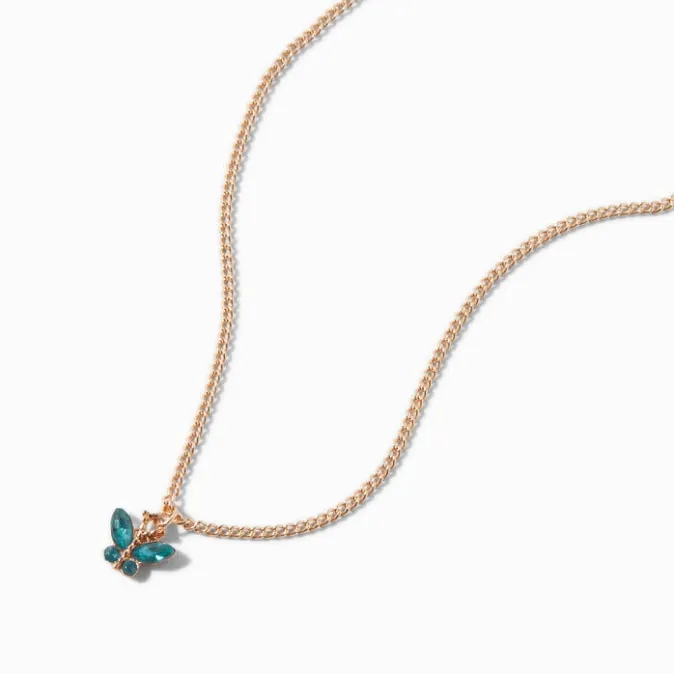 ICING Gold-tone Butterfly Birthstone Pendant Necklace - May
