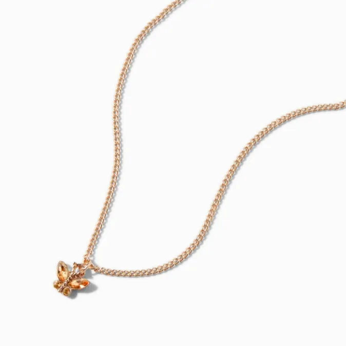 ICING Gold-tone Butterfly Birthstone Pendant Necklace - November