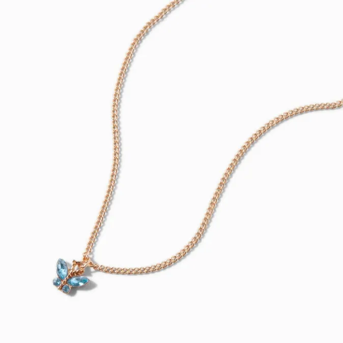 ICING Gold-tone Butterfly Birthstone Pendant Necklace - March