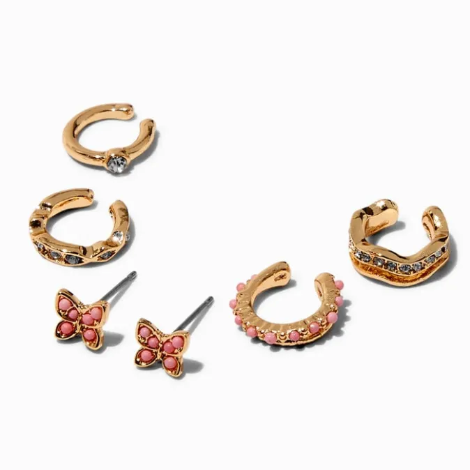 ICING Gold-tone Butterfly Stud & Ear Cuff Earring Stackables - 6 Pack