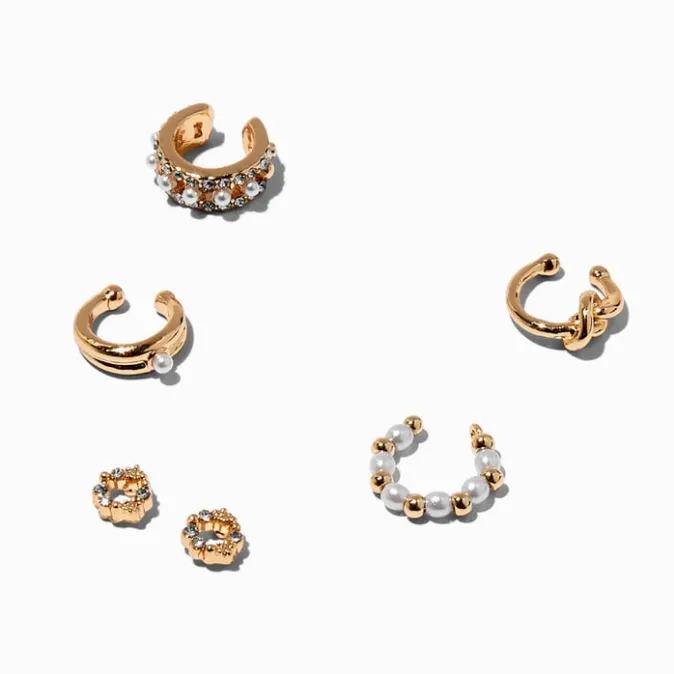ICING Gold-tone Circle Stud & Ear Cuff Earring Stackables - 6 Pack