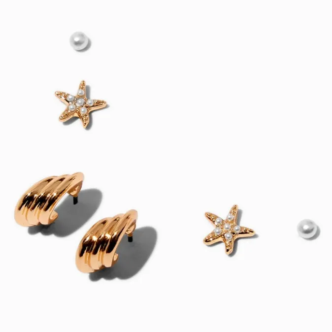 ICING Gold-tone Coastal Stud Earrings - 3 Pack