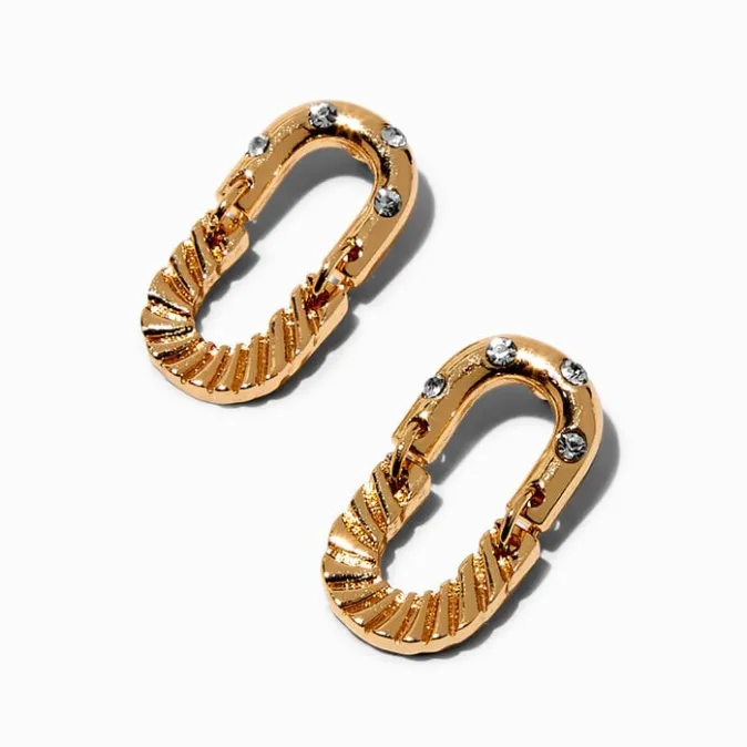 ICING Gold-tone Crystal Texture Oval Drop Earrings