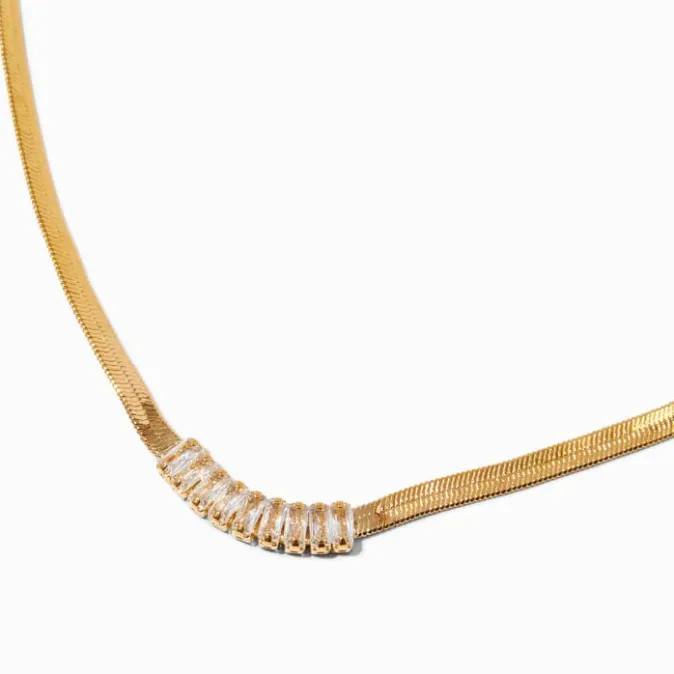 ICING Gold-tone Cubic Zirconia Herringbone Chain Necklace