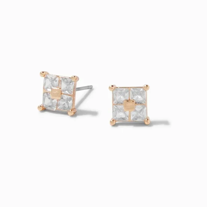 ICING Gold-tone Cubic Zirconia 4MM Square Stud Earrings