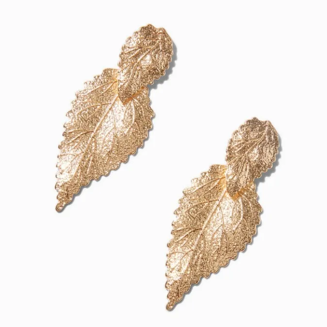 ICING Gold-tone Double Leaf 2" Drop Earrings