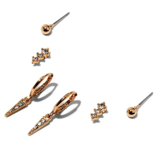 ICING Gold-tone Embellished Spike Earring Stackables Set - 3 Pack