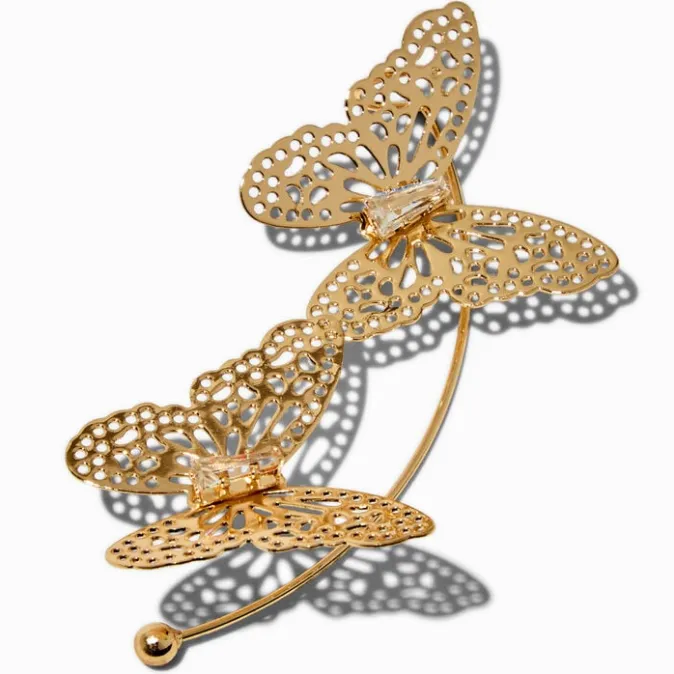 ICING Gold-tone Filigree Double Butterfly Ear Cuff