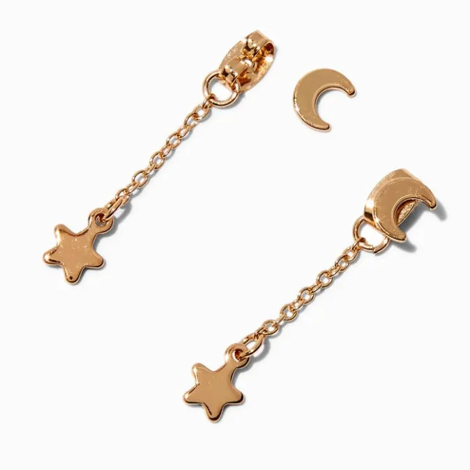 ICING Gold-tone Front & Back Celestial 1" Linear Drop Earrings