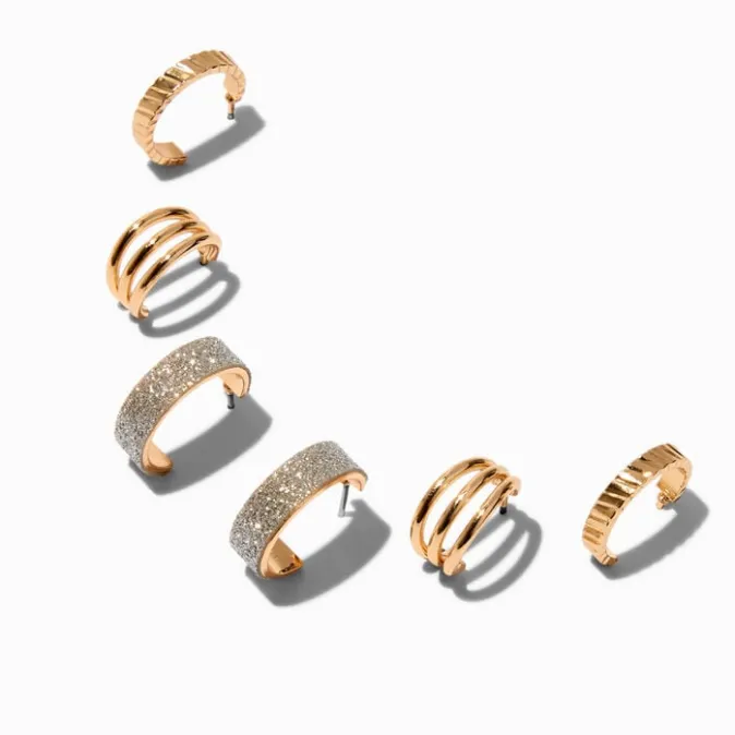 ICING Gold-tone Glitter Hoop Earring Stackables Set - 3 Pack