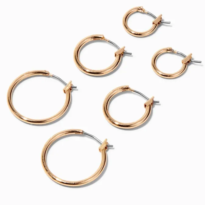 ICING Gold-tone Graduated Hinge Hoop Earrings - 3 Pack