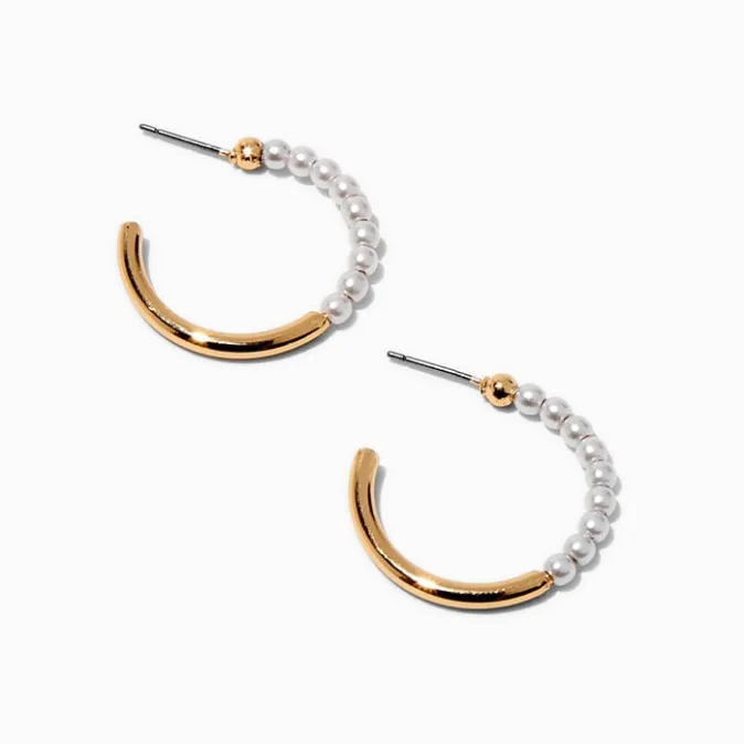 ICING Gold-tone Half Pearl 30MM Hoop Earring