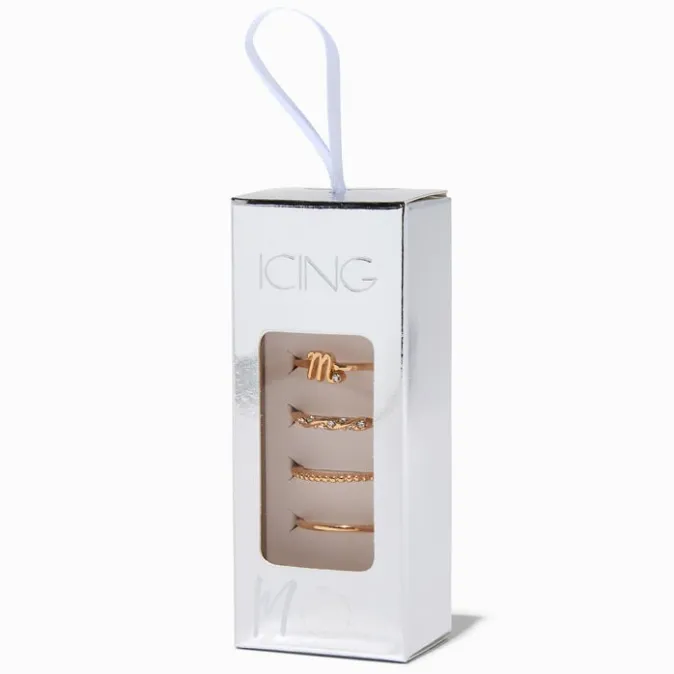 ICING Gold-tone M Initial Ring Stack Set - 4 Pack