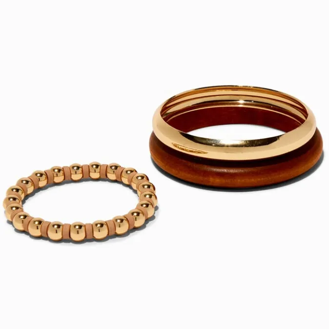 ICING Gold-tone Metal & Wood Bangle Bracelets - 3 Pack