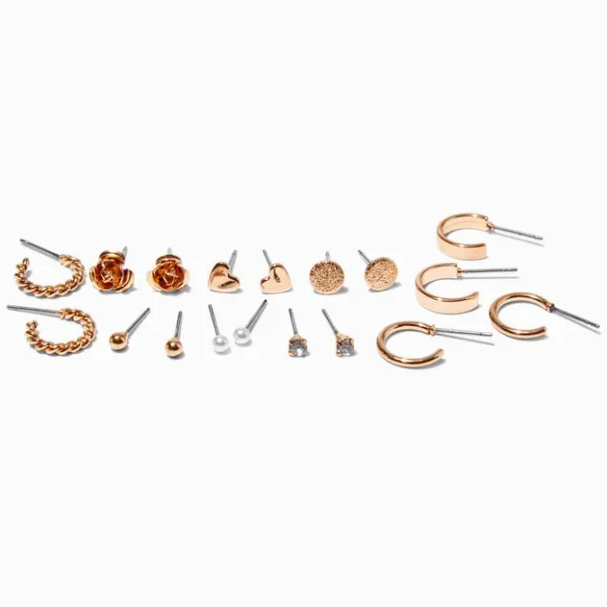 ICING Gold-tone Mixed Shape Earrings Set- 9 Pack