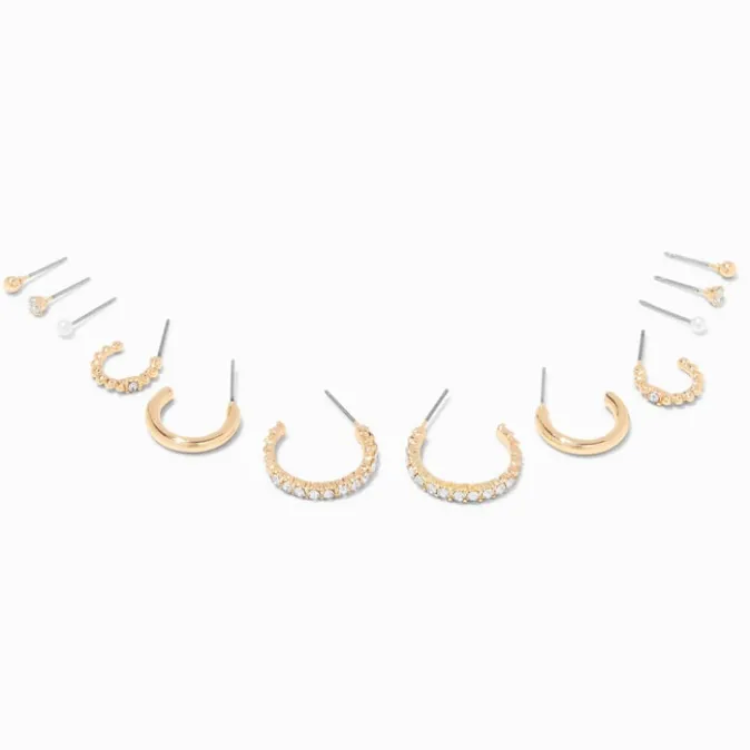 ICING Gold-tone 15MM Crystal Hoop Earring Stackables Set - 6 Pack