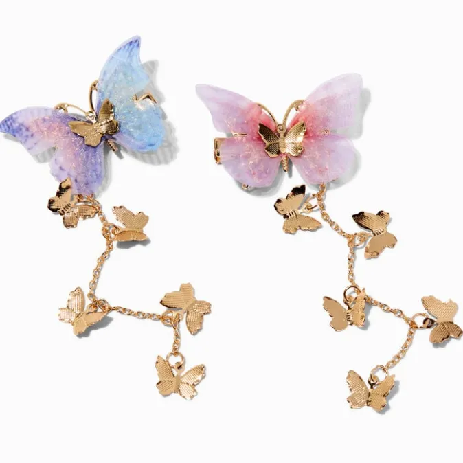 ICING Gold-tone Pastel Butterfly Dangle Hair Clips - 2 Pack