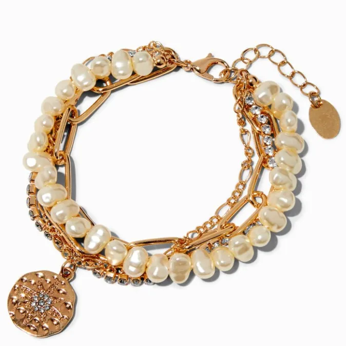 ICING Gold-tone Pearl Layered Multi-Strand Bracelet