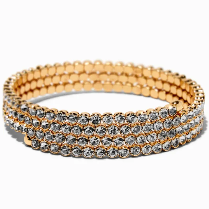 ICING Gold-tone Rhinestone Bezel Coil Bracelet