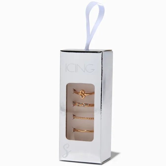 ICING Gold-tone S Initial Ring Stack Set - 4 Pack