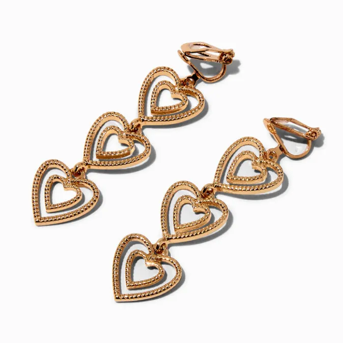 ICING Gold-tone Stacked Hearts 2.5" Linear Drop Earrings