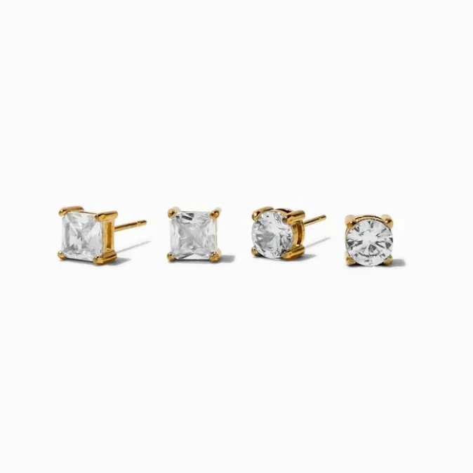 ICING Gold-tone Stainless Steel Cubic Zirconia 6MM Square & Round Stud Earrings - 2 Pack