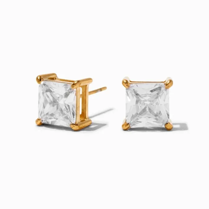 ICING Gold-tone Stainless Steel Cubic Zirconia 8MM Square Stud Earrings