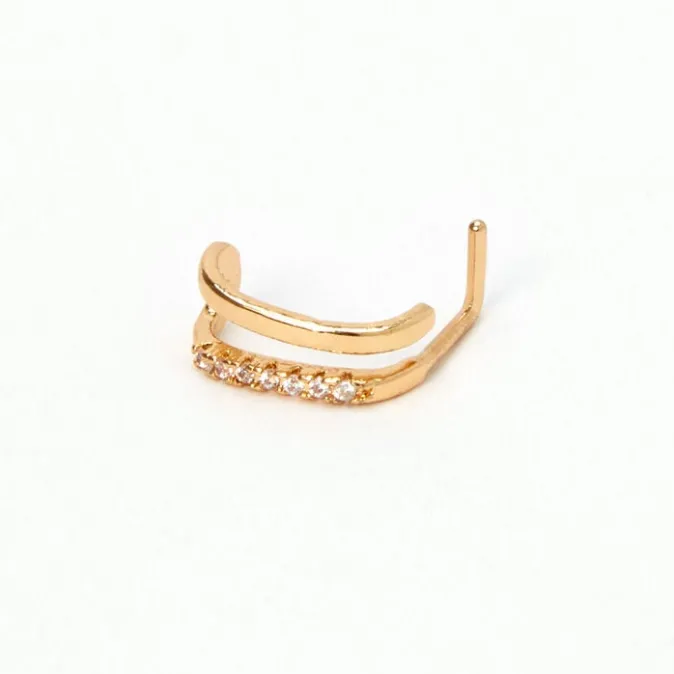 ICING Gold-tone Stainless Steel Dainty Crystal 20G Nose Ring