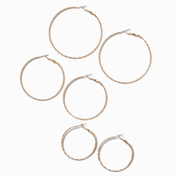 ICING Gold-tone Textured Graduated Hoop Earrings - 3 Pack