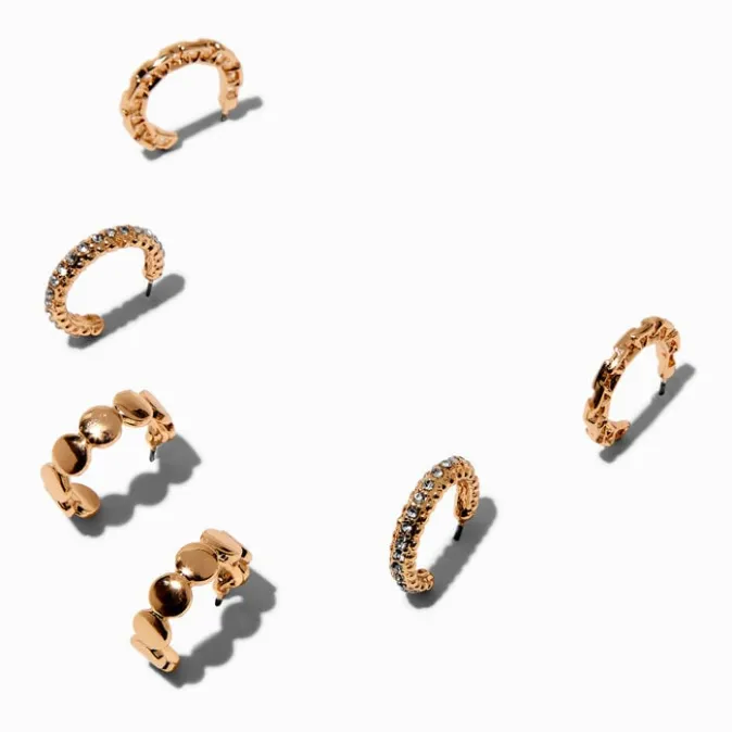 ICING Gold-tone Textured Hoop Earring Stackables Set - 3 Pack