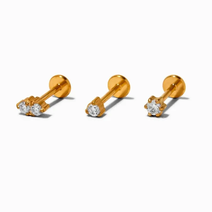 ICING Gold-tone Titanium Cubic Zirconia 18G Threadless Tragus Earring - 3 Pack
