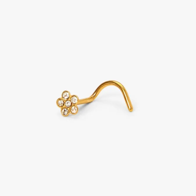ICING Gold-tone Titanium Embellished Flower 20G Nose Stud