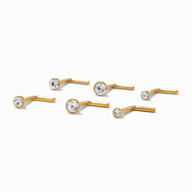 ICING Gold-tone Titanium 18G Graduated Nose Studs - 6 Pack