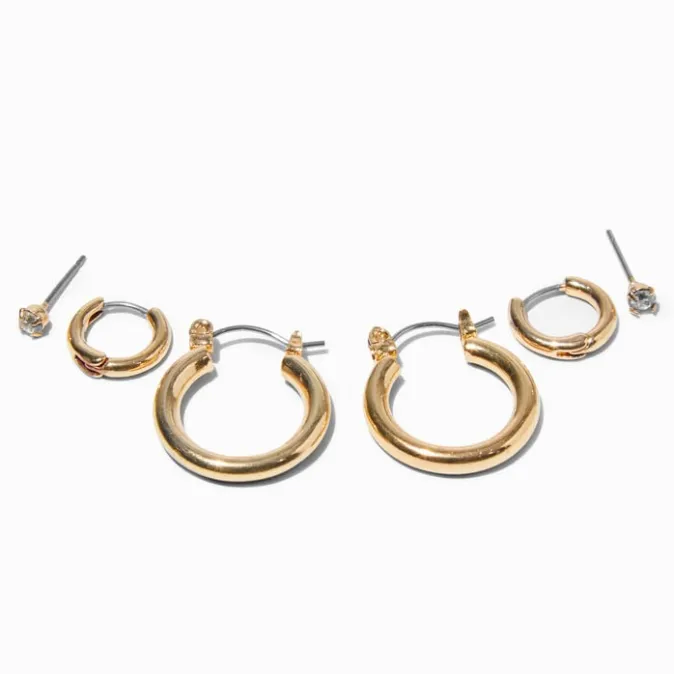 ICING Gold-tone Tube Hoop Earrings Stack - 3 Pack