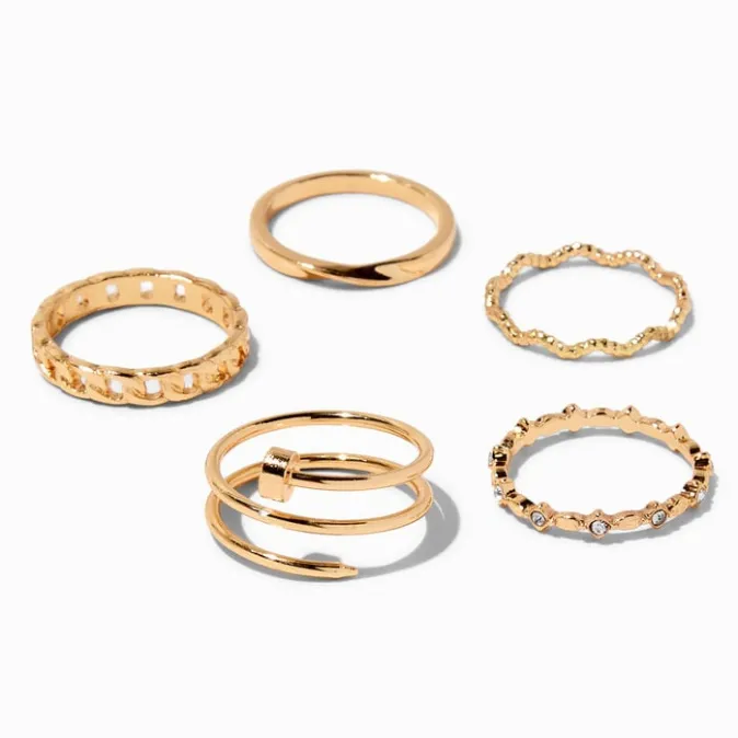 ICING Gold-tone Twisted Nail Rings - 5 Pack
