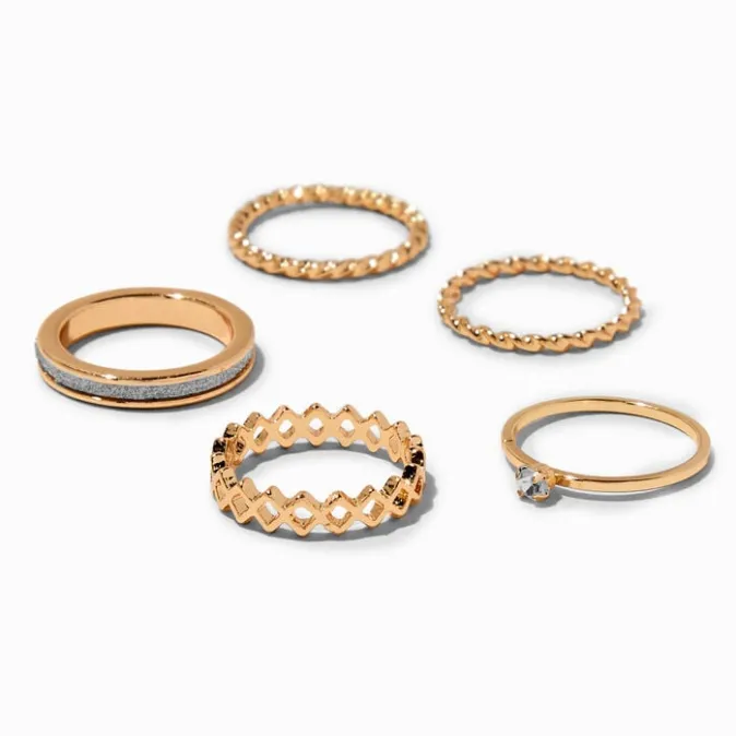 ICING Gold-tone Zig Zag Glitter Rings - 5 Pack