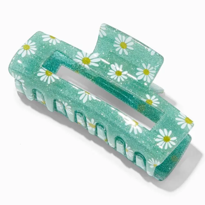 ICING Green Daisy Large Rectangular Hair Claw