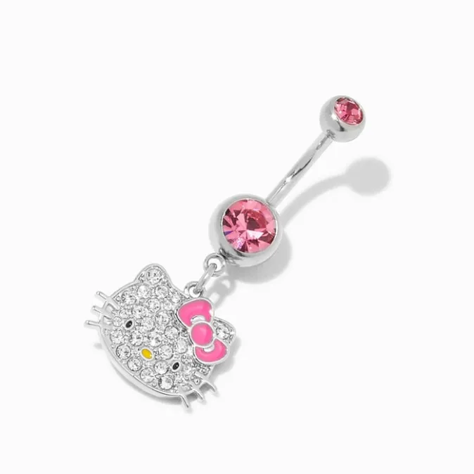 ICING Hello Kitty&reg; Stainless Steel 14G Pink Stone Crystal Charm Belly Ring