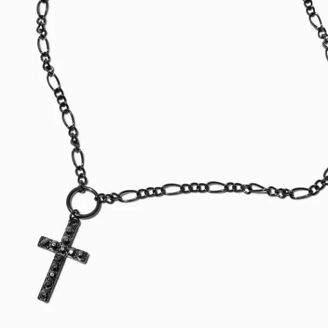 ICING Hematite Embellished Cross Pendant Necklace