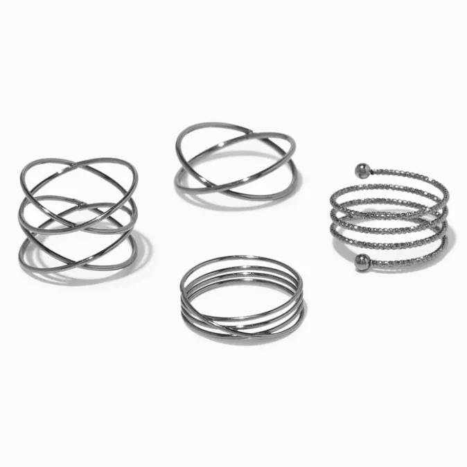 ICING Hematite Spiral Rings - 4 Pack