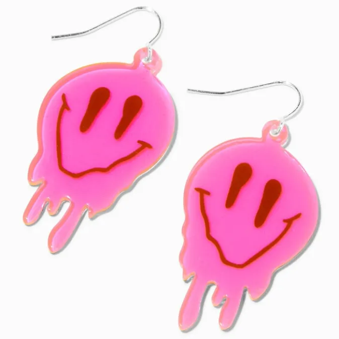 ICING Hot Pink Melting Happy Face 2" Drop Earrings