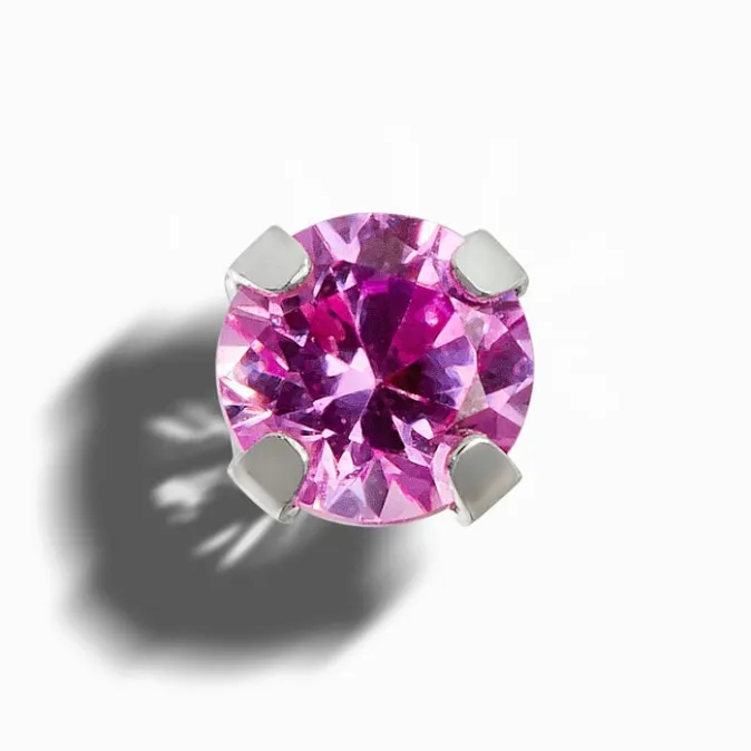 ICING Exclusive 14kt White Gold 3mm Lab Grown Pink Sapphire Studs Ear Piercing Kit with Ear Care Solution