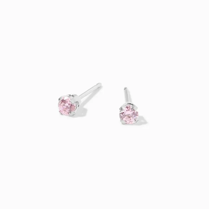 ICING Exclusive Platinum 3mm Pink Cubic Zirconia Studs Ear Piercing Kit with Ear Care Solution