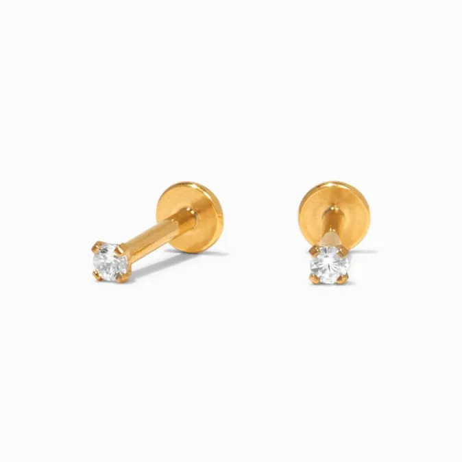 ICING Select Gold Titanium Cubic Zirconia 2MM Round Flat Back Stud Earrings