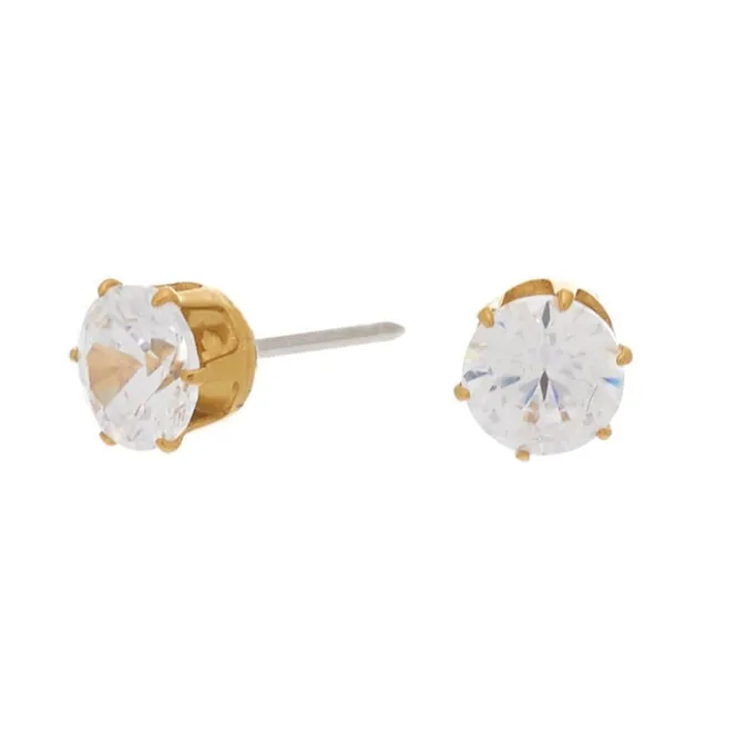 ICING Select Gold-tone Titanium Cubic Zirconia 5MM Round Stud Earrings