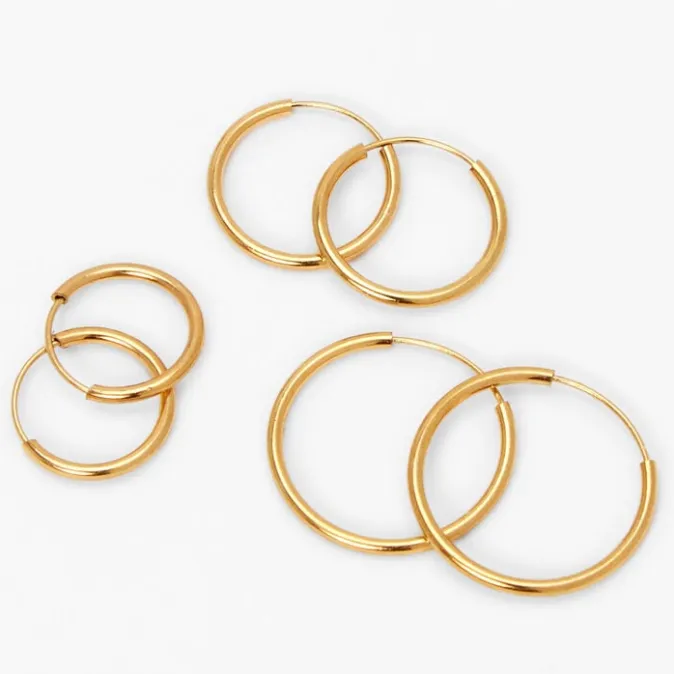 ICING Select 18k Gold Plated Classic Hoop Earrings - 3 Pack
